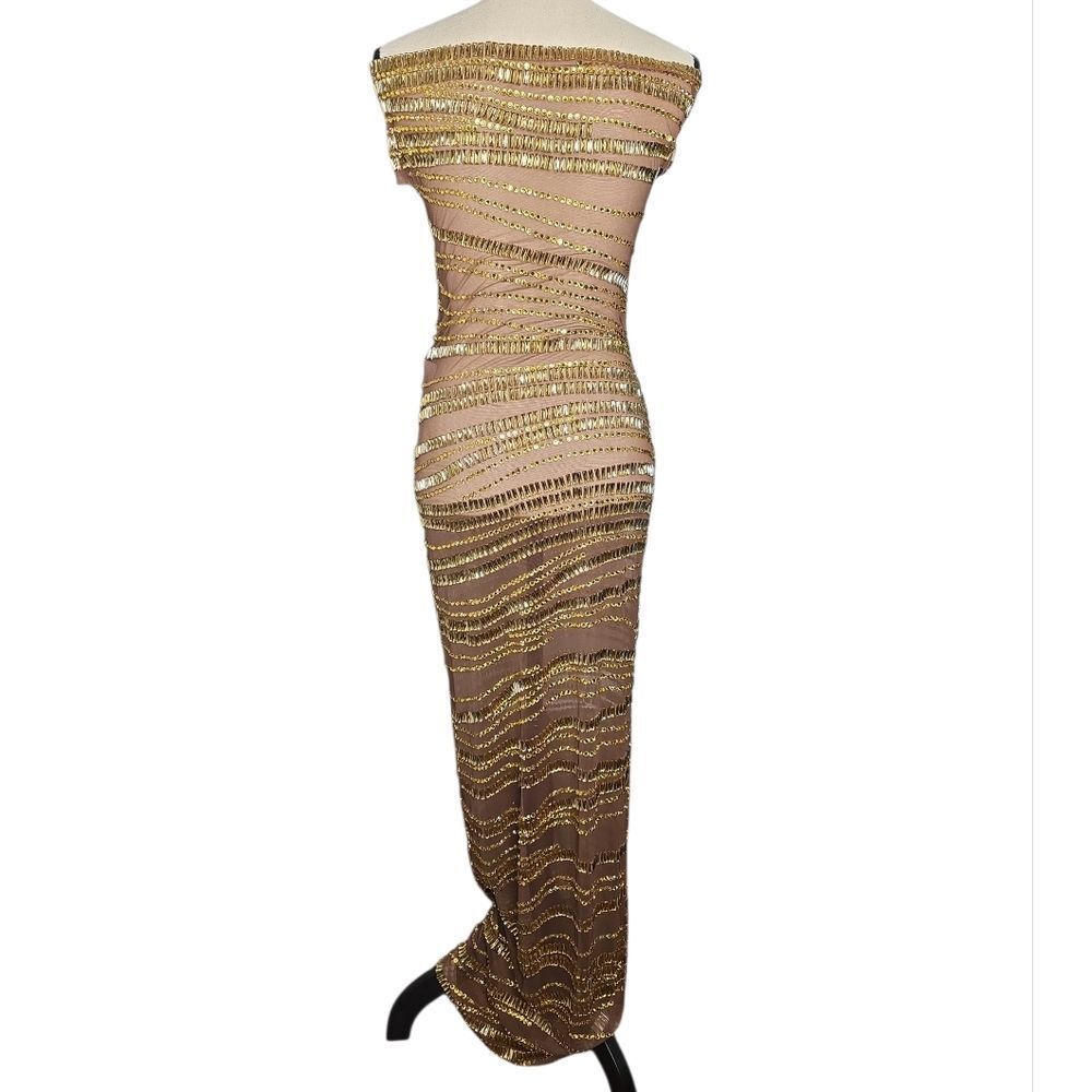 NWT Mew Mews Eryx Off Shoulder Rhinestone Mesh Maxi Dress Sz XL - Picture 6 of 12